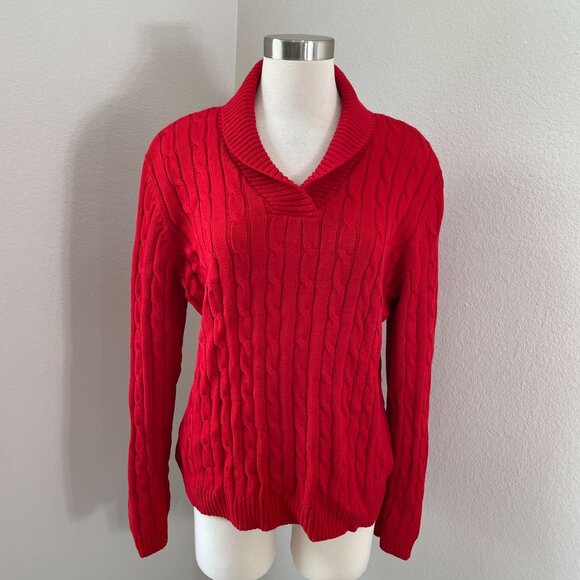 Chaps Womens XL Red Cable Knit Sweater Cotton Shawl Collar Long Sleeve - Picture 1 of 7
